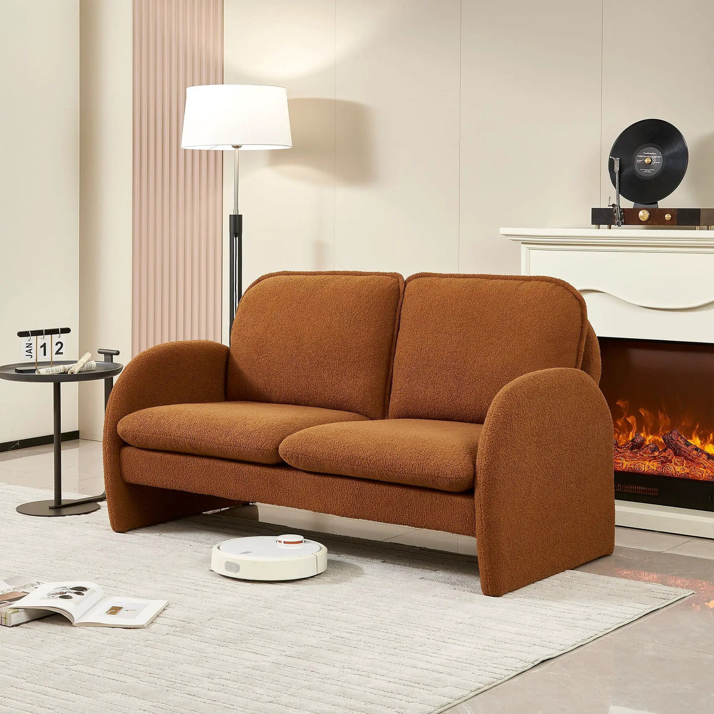 Loveseat Sofa Small Couch For Living Room, Sherpa Fabric Upholstered Loveseat Sofa Couch, Small Loveseat Sofa For Apartment, Bedroom by Unique Piece Furniture