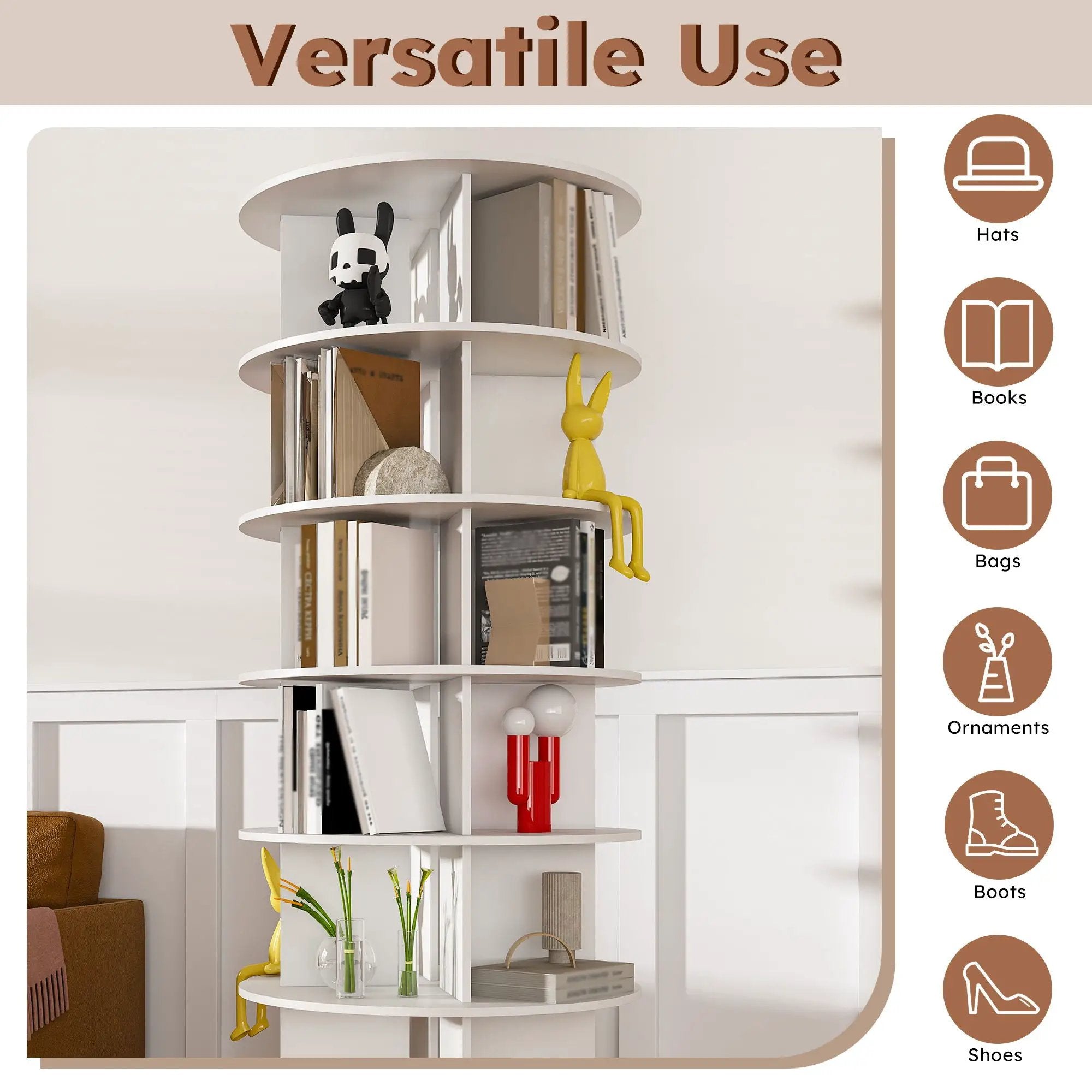 6 Tier Spinning Shoe Rack, Free Standing 360° Revolving Shoe Organizer - White by HouseOfZazla