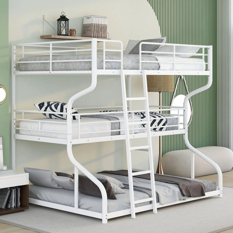 Industrial Triple Bunk Bed With Dual Ladders Frame, Space Saving Design by HouseOfZazla