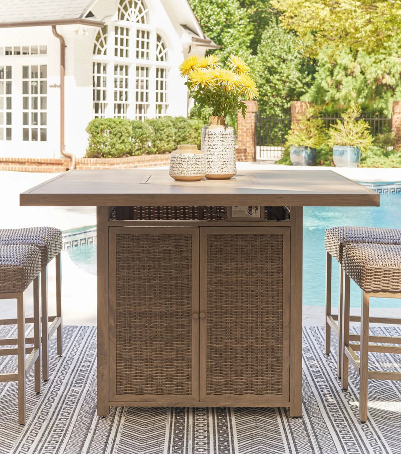 Walton Bridge - Square Bar Table W/Fire Pit - Driftwood by Unique Piece Furniture