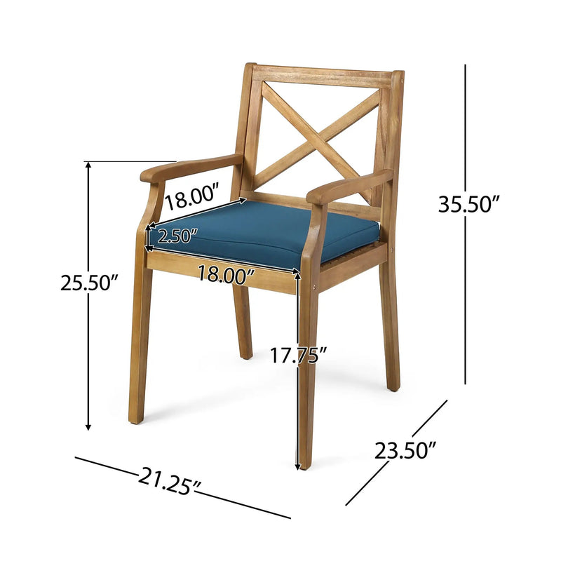7 Pieces Acacia Wood Outdoor Dining Set with Blue Cushions by HouseOfZazla