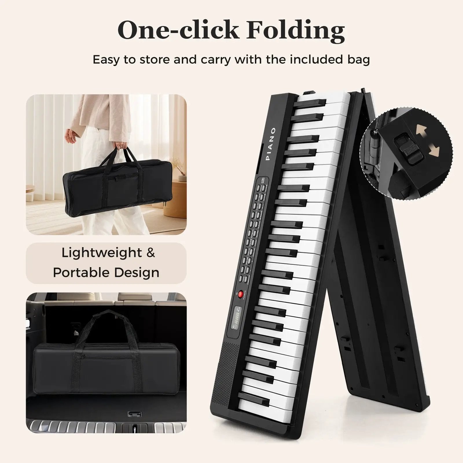88 Key Foldable Piano Keyboard Portable Semi Weighted Electric Piano-Black by DirectDeals