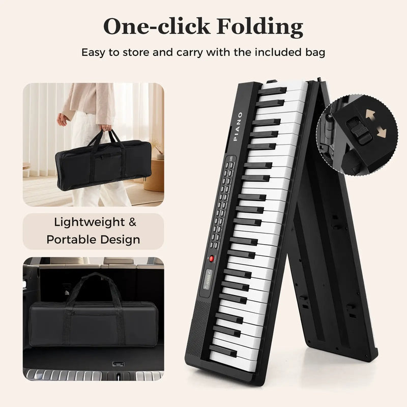 88 Key Foldable Piano Keyboard Portable Semi Weighted Electric Piano-Black by DirectDeals