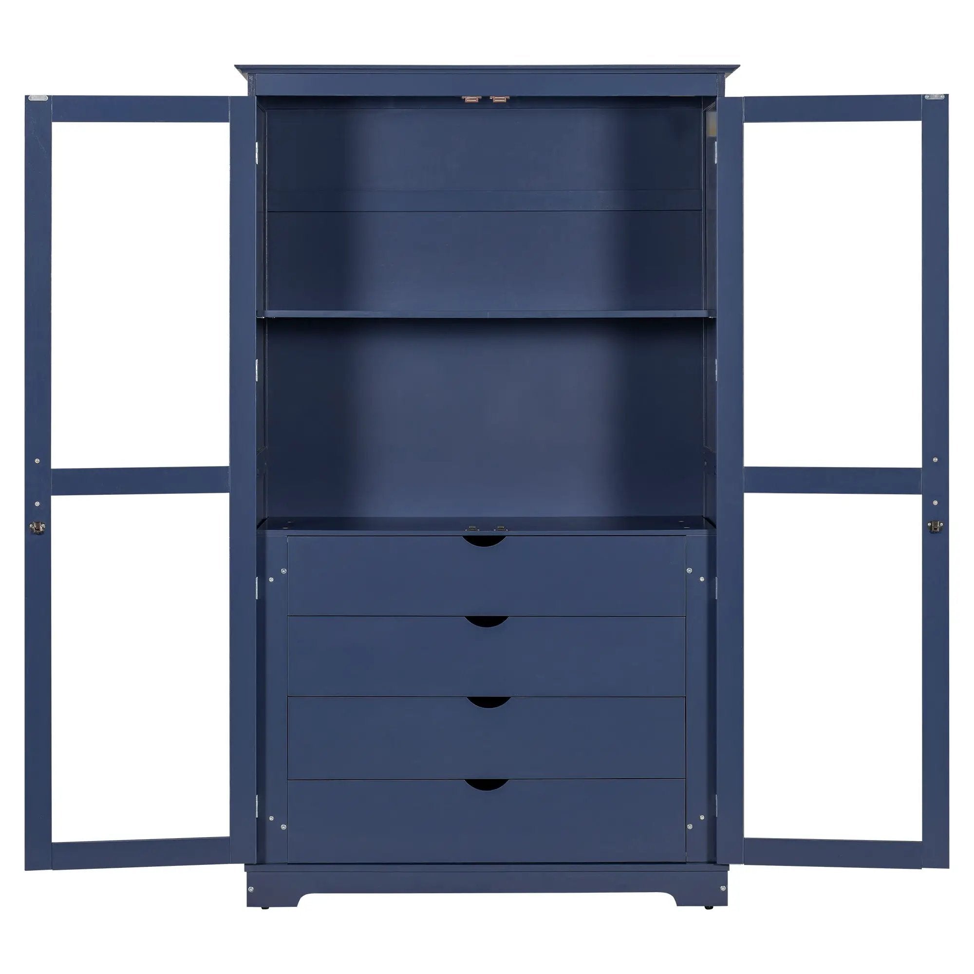 Kitchen Pantry, Freestanding Kitchen Storage Cabinet Display Cabinet With Glass Doors And 4 Built In Drawers For Living Room, Home Office - Blue by HouseOfZazla