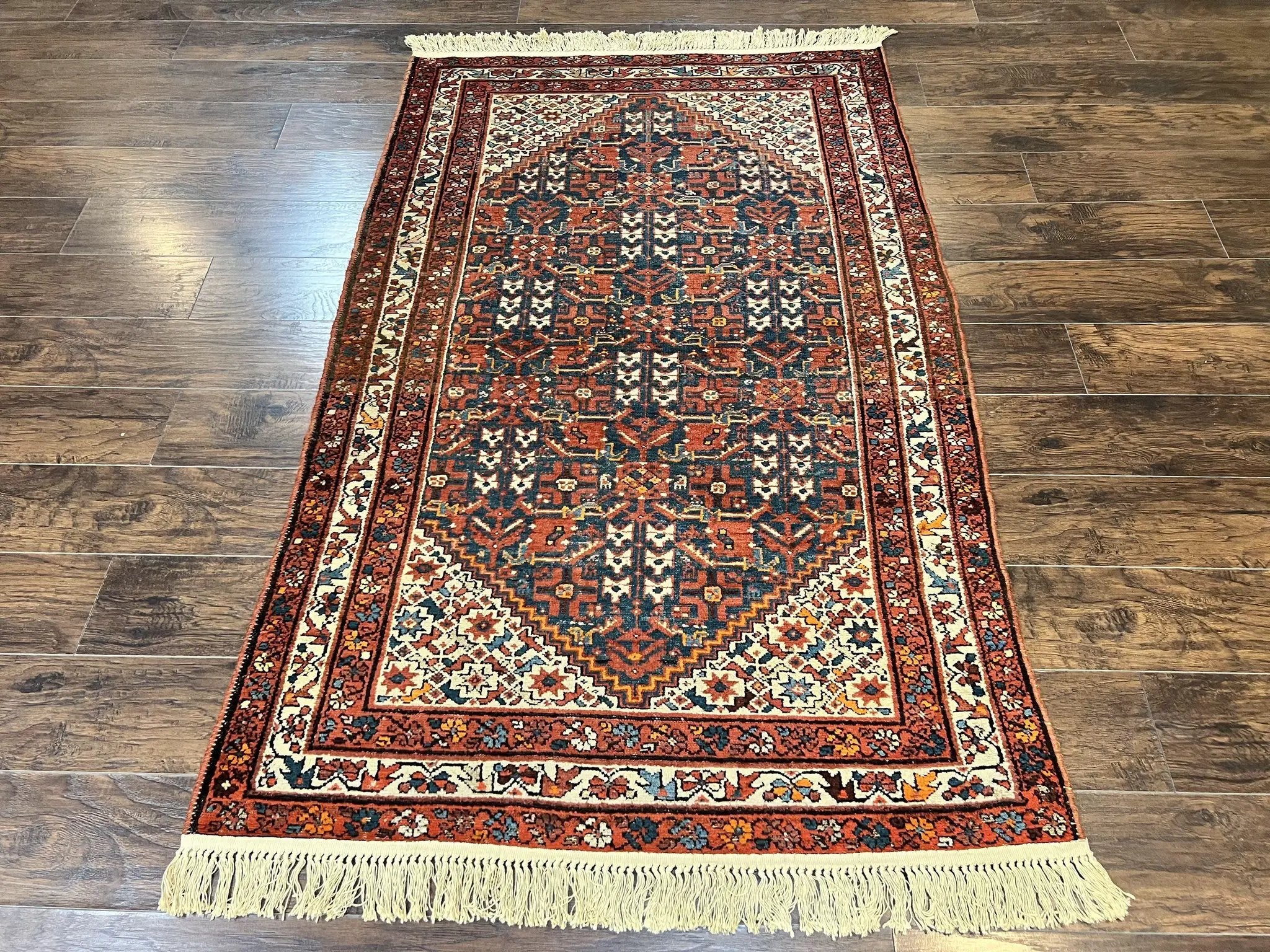 Persian Malayer Rug 4x7, Tribal Rug, Geometric, Antique Oriental Carpet, Red Blue Cream, Boho Rug, Hand Knotted Wool Rug by Jewel Rugs