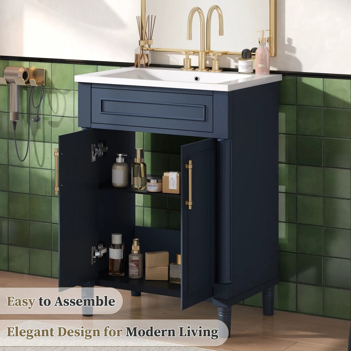 Bathroom Vanity With Integrated Sink, 2 Door Cabinet, Single Sink For Small To Medium Bathrooms by Unique Piece Furniture