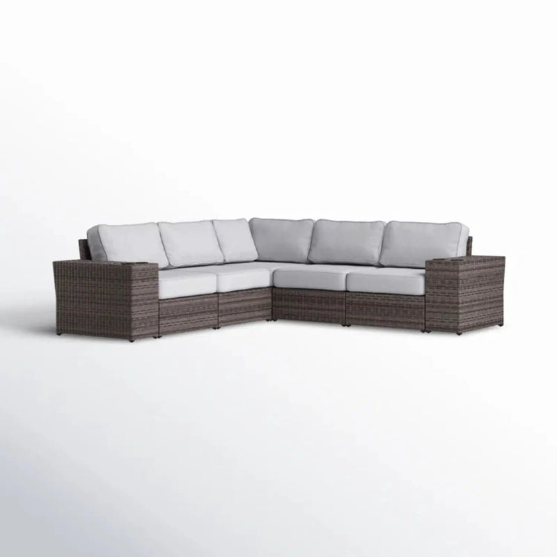 Wide Reversible Outdoor Sectional Sofa With Cushions - Brown / Gray by HouseOfZazla
