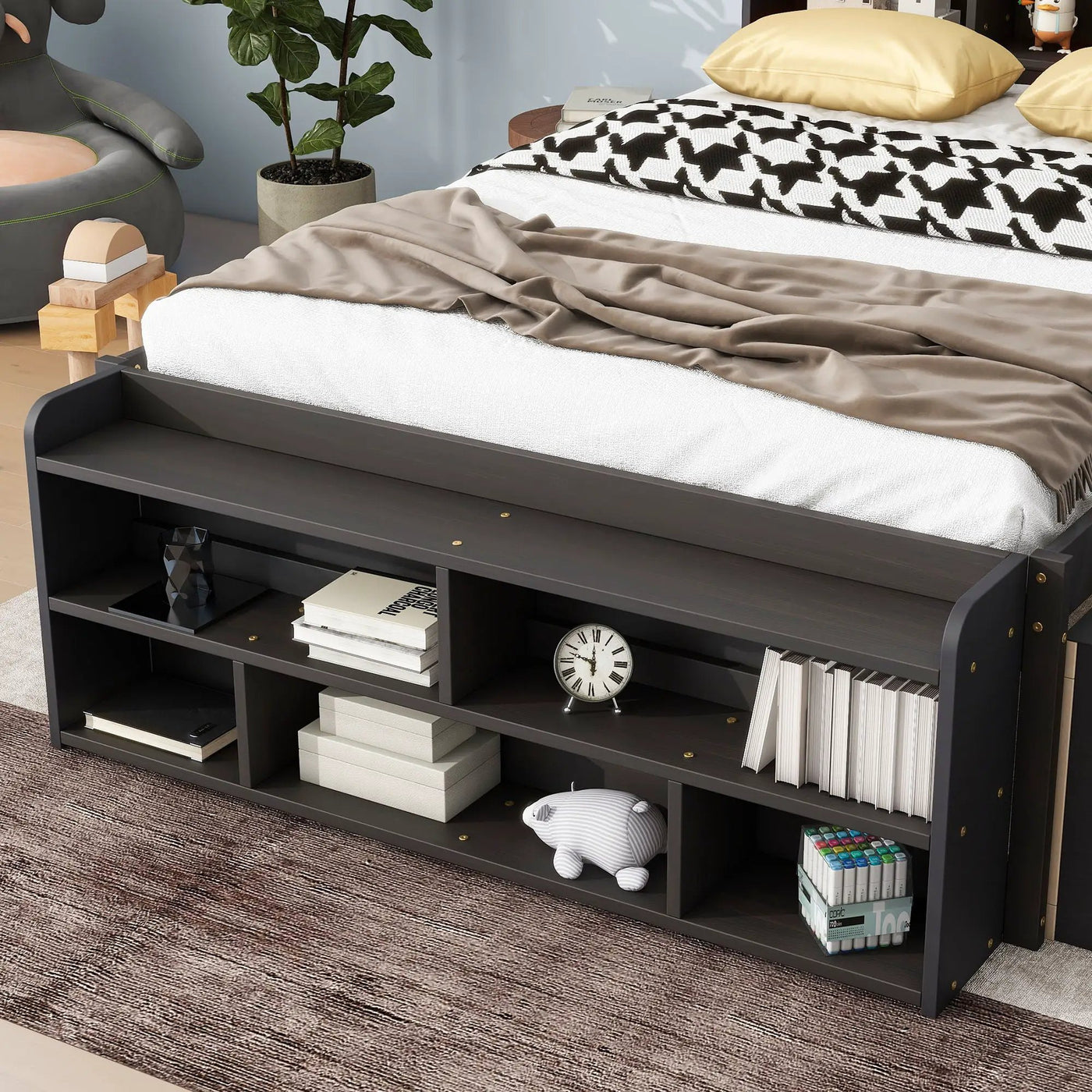Bed With Bookcase Headboard, Under Bed Storage Drawers And Bed End Storage Case by Unique Piece Furniture