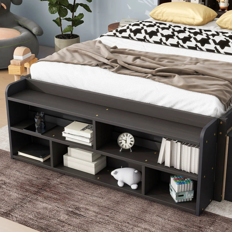Bed With Bookcase Headboard, Under Bed Storage Drawers And Bed End Storage Case by HouseOfZazla