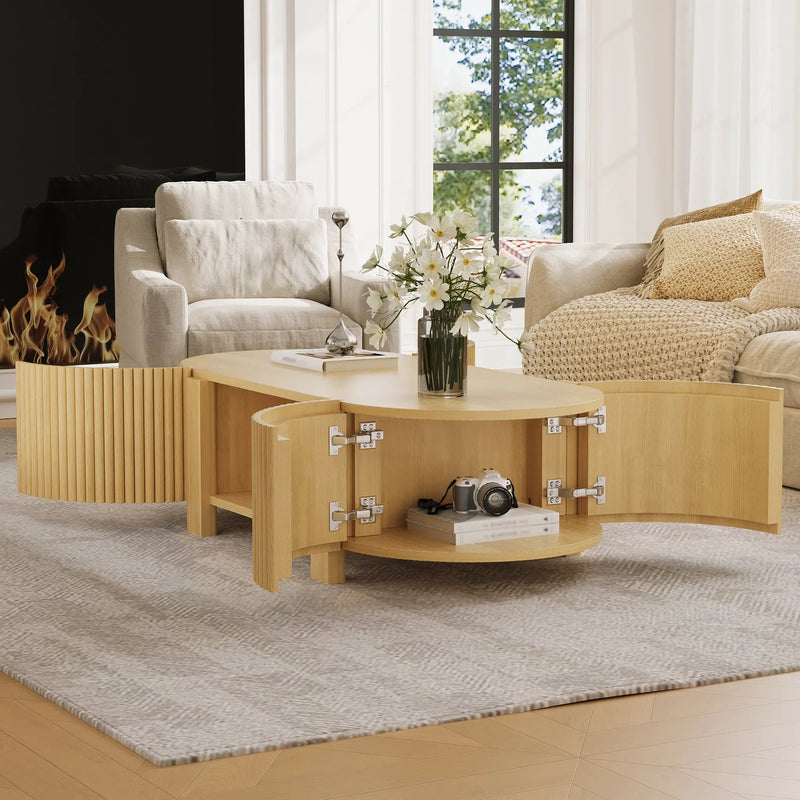 Oval Fluted Coffee Table with Storage for Living Room by HouseOfZazla