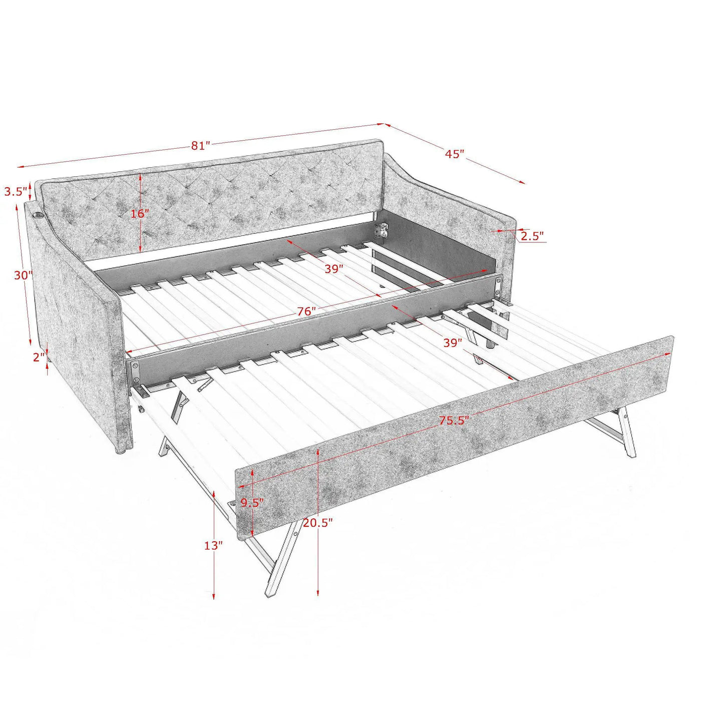 Daybed With Pop Up Trundle And USB Charging Armrest by Unique Piece Furniture