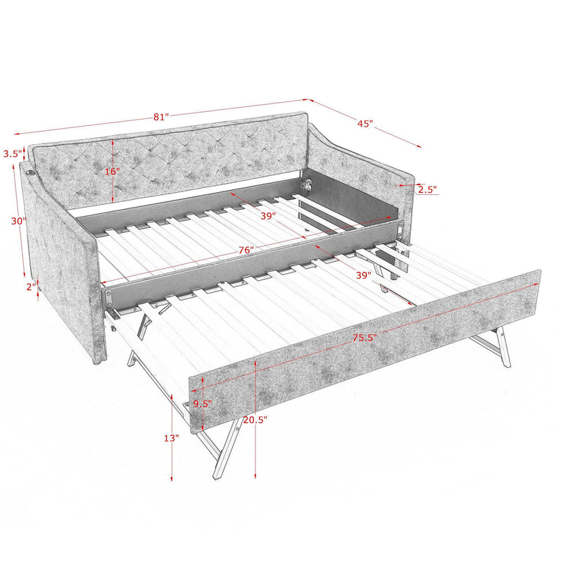 Daybed With Pop Up Trundle And USB Charging Armrest by HouseOfZazla