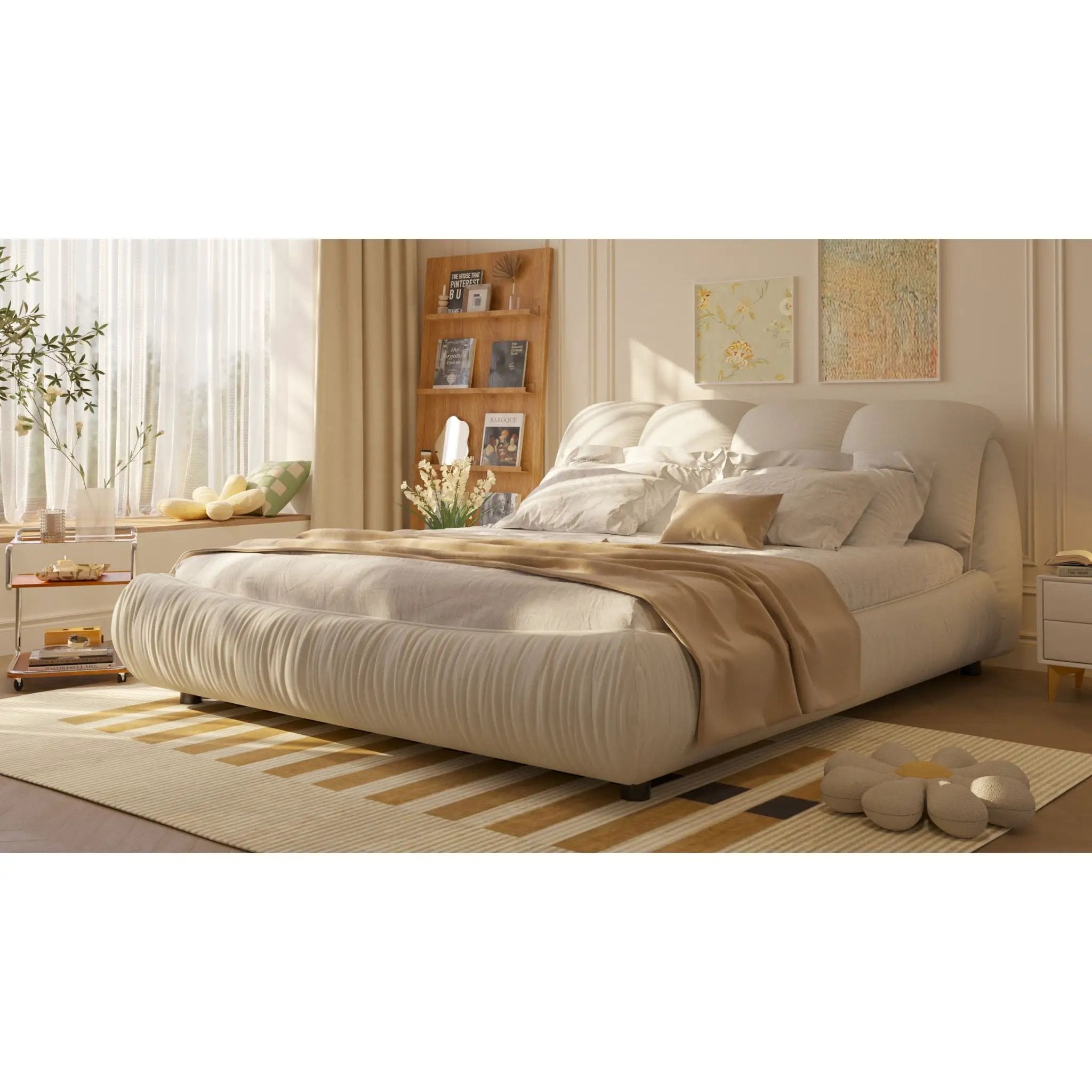 Luxury Upholstered Platform Bed With Oversized Padded Backrest And Solid Wood Frame by HouseOfZazla