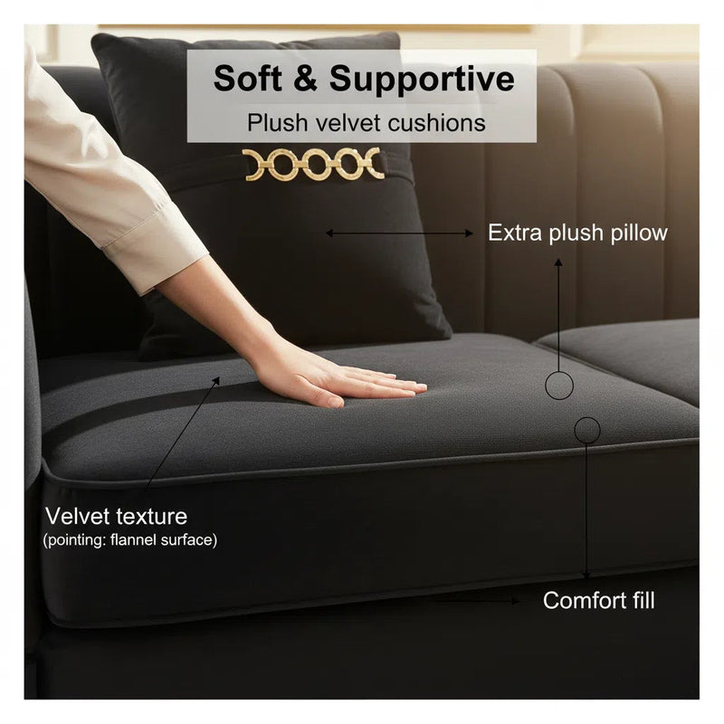 Mosharong-55 Velvet 3-Seater Sofa by HouseOfZazla