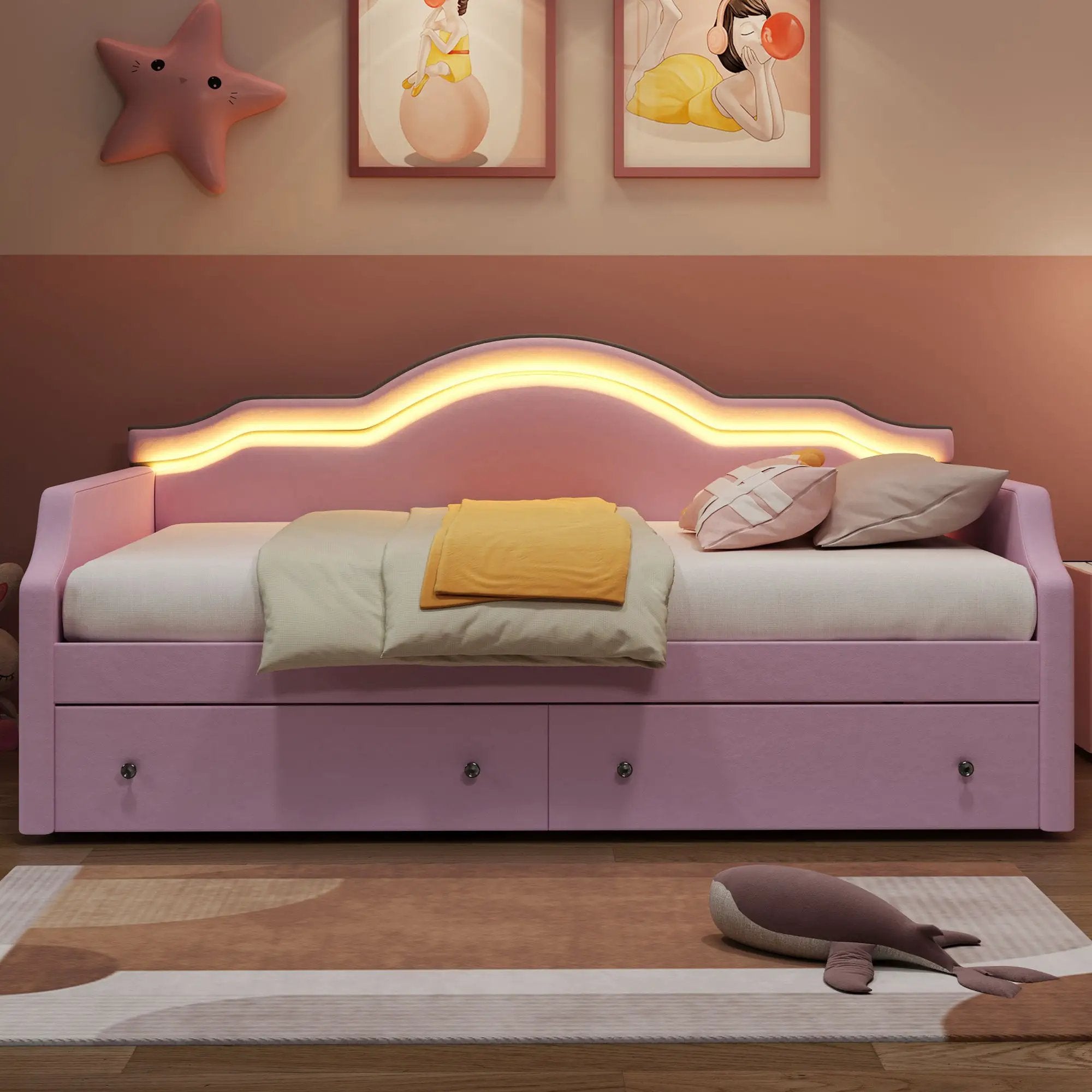 Upholstered Daybed With LED Lights And 2 Drawersme by HouseOfZazla