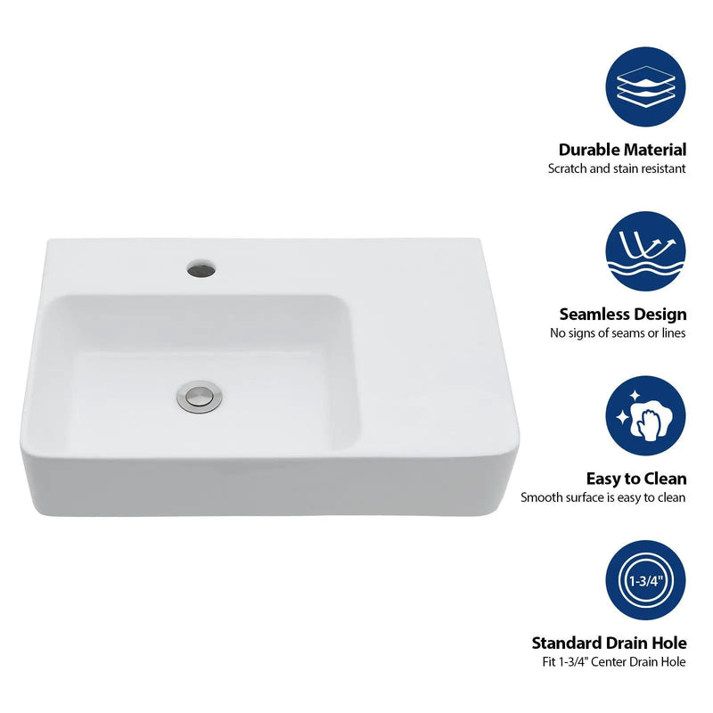 Wall Mounted Rectangular Bathroom Sink With Towel Bar And Faucet Hole - White by Unique Piece Furniture