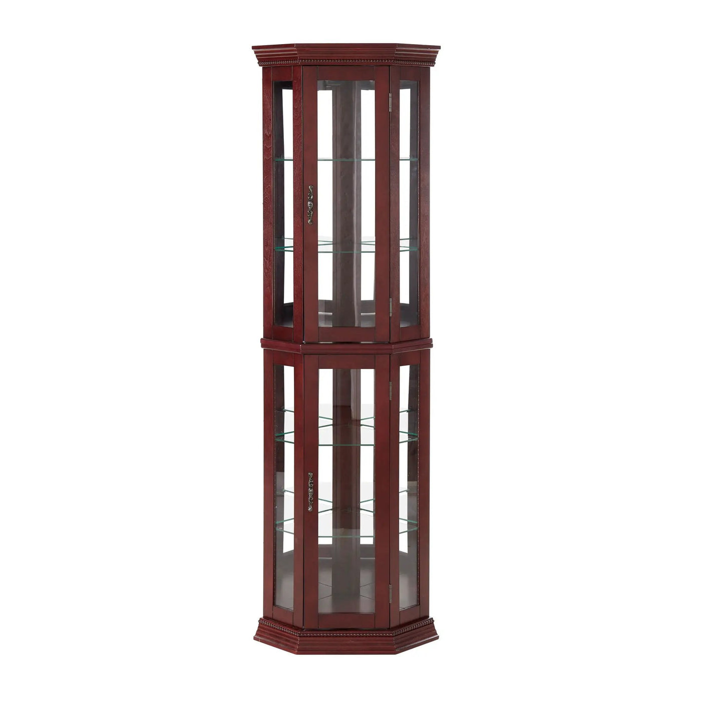 Corner Curio Cabinet With Lights, Adjustable Tempered Glass Shelves, Mirrored Back, Display Cabinet (E26 Light Bulb Not Included) by Unique Piece Furniture