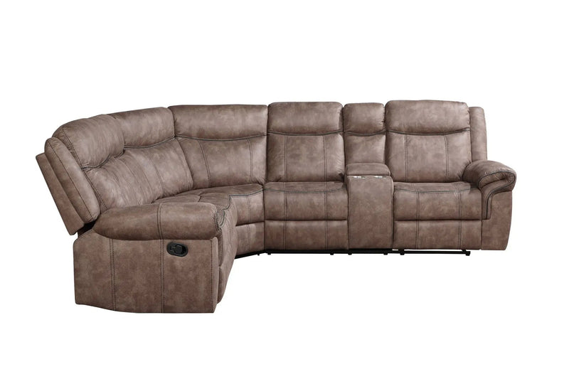 Dollum - Two Tone Nubuck Manual Recliner Sectional Sofa With USB Port Cupholder Console by Unique Piece Furniture