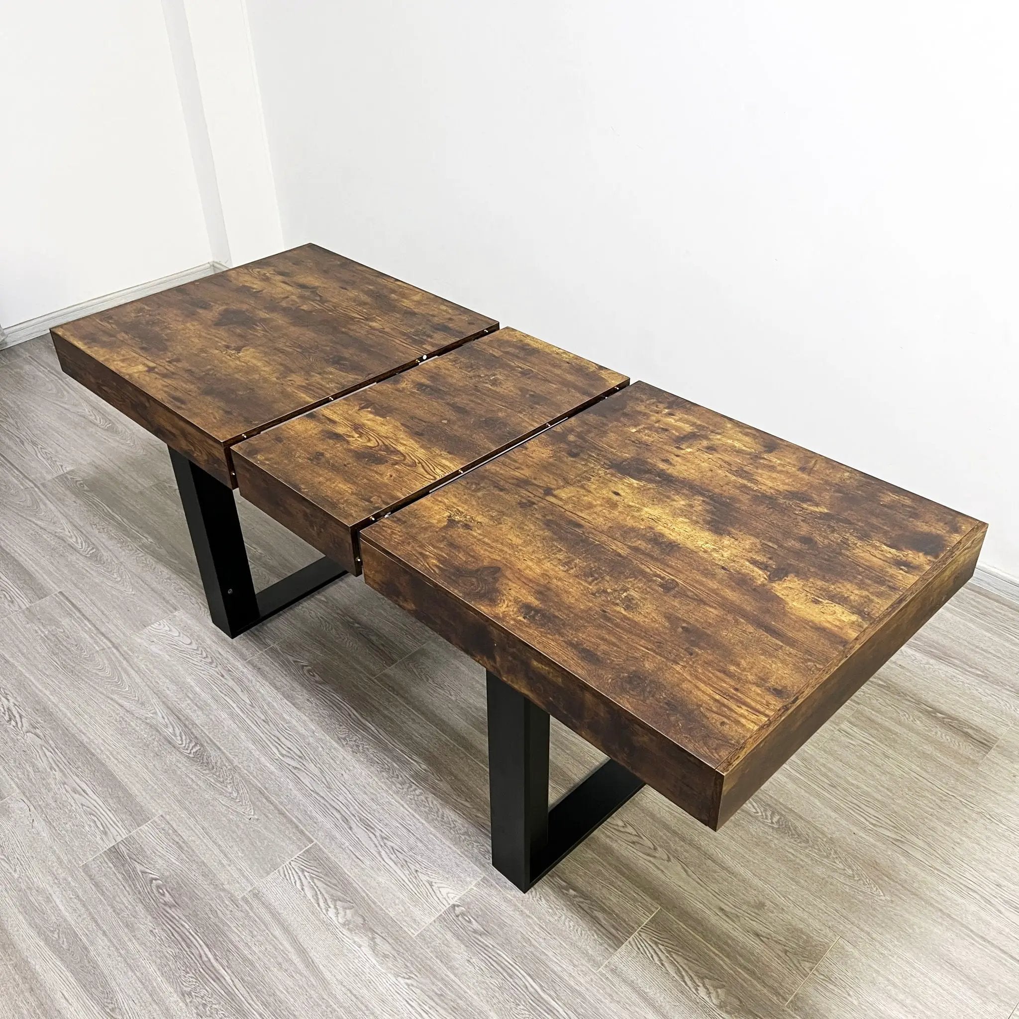 Extendable Dining Room Table For 6 8 10, Modern Farmhouse Wooden Kitchen Expanding Table, Long Large Expandable Dining Room Conference Table - Deep Rustic Brown by Unique Piece Furniture
