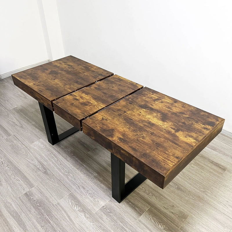 Extendable Dining Room Table For 6 8 10, Modern Farmhouse Wooden Kitchen Expanding Table, Long Large Expandable Dining Room Conference Table - Deep Rustic Brown by Unique Piece Furniture