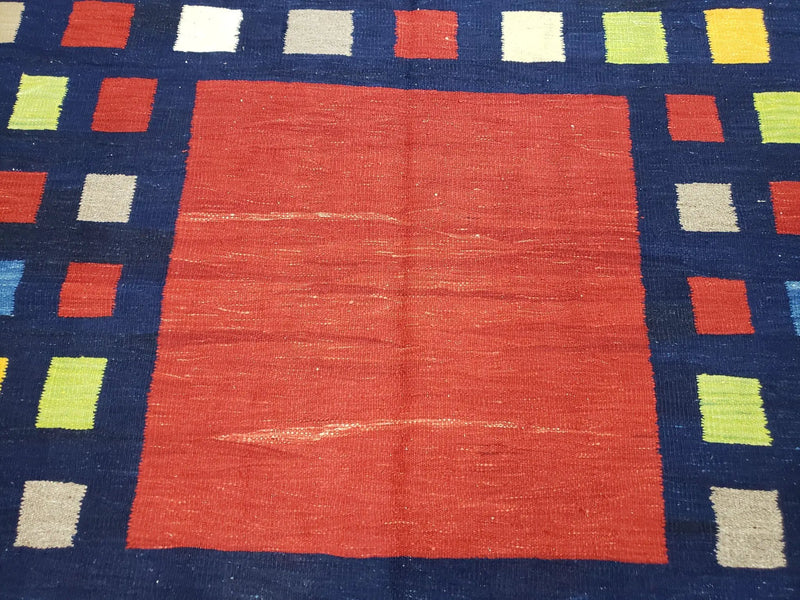 Turkish Kilim Rug 5x7 - 6x8, Checkerboard Kilim Carpet, Area Rug, New Playroom Rug, Colorful Multicolor Rug for Nursery Room, Dark Blue Red by Jewel Rugs