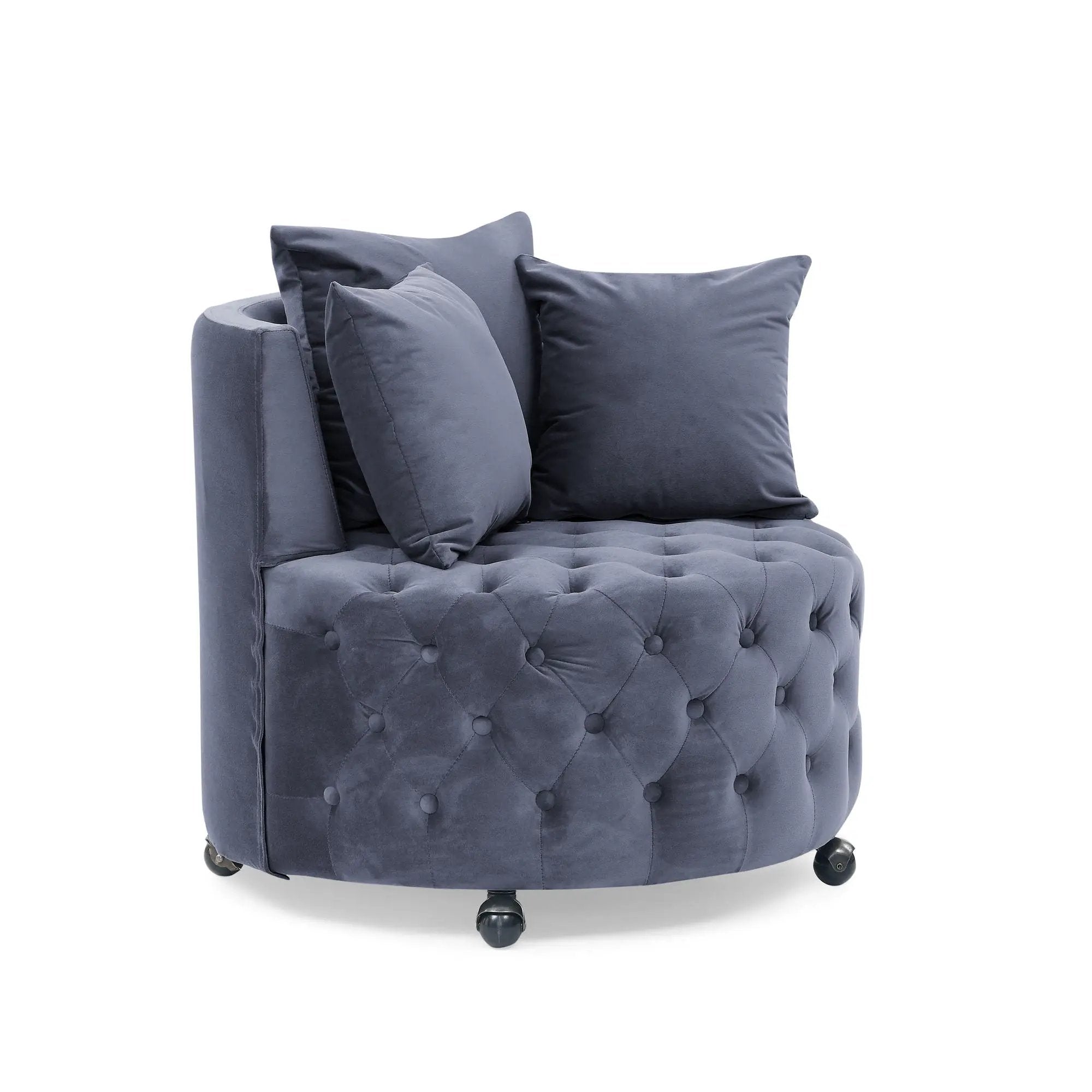 Modern Upholstered Swivel Chair With Button Tufted Design And Movable Wheels by HouseOfZazla