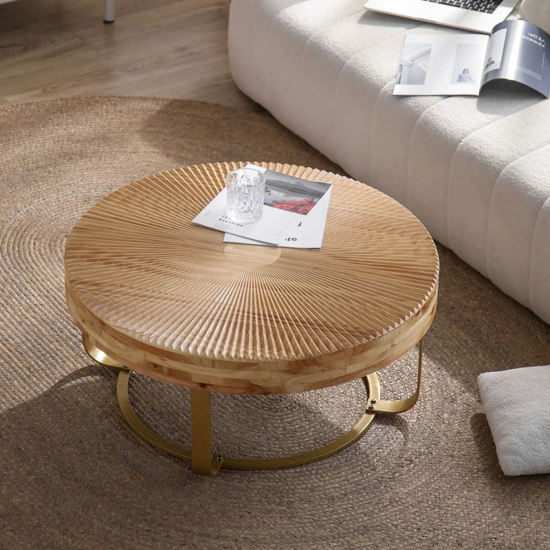 Modern Round Coffee Table With Wooden Carving Pattern by HouseOfZazla