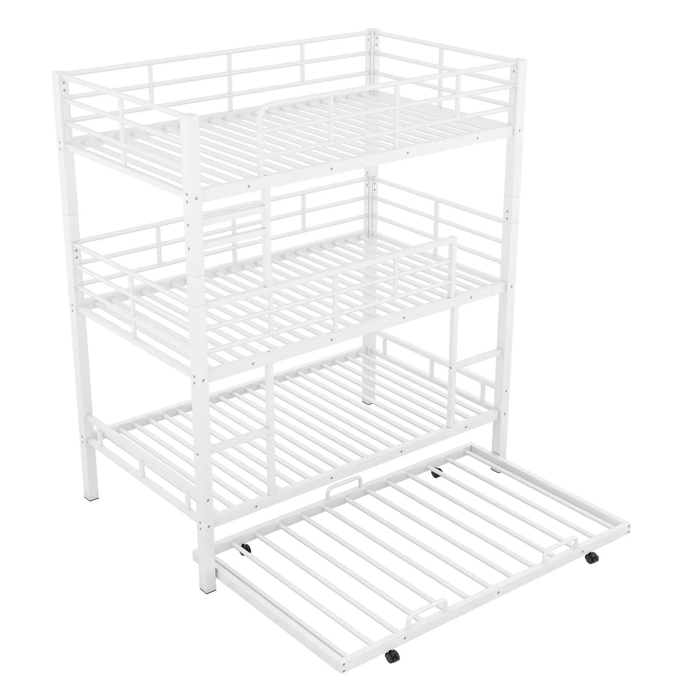 Triple Bunk Bed With Trundle, Heavy Duty Steel Construction by HouseOfZazla