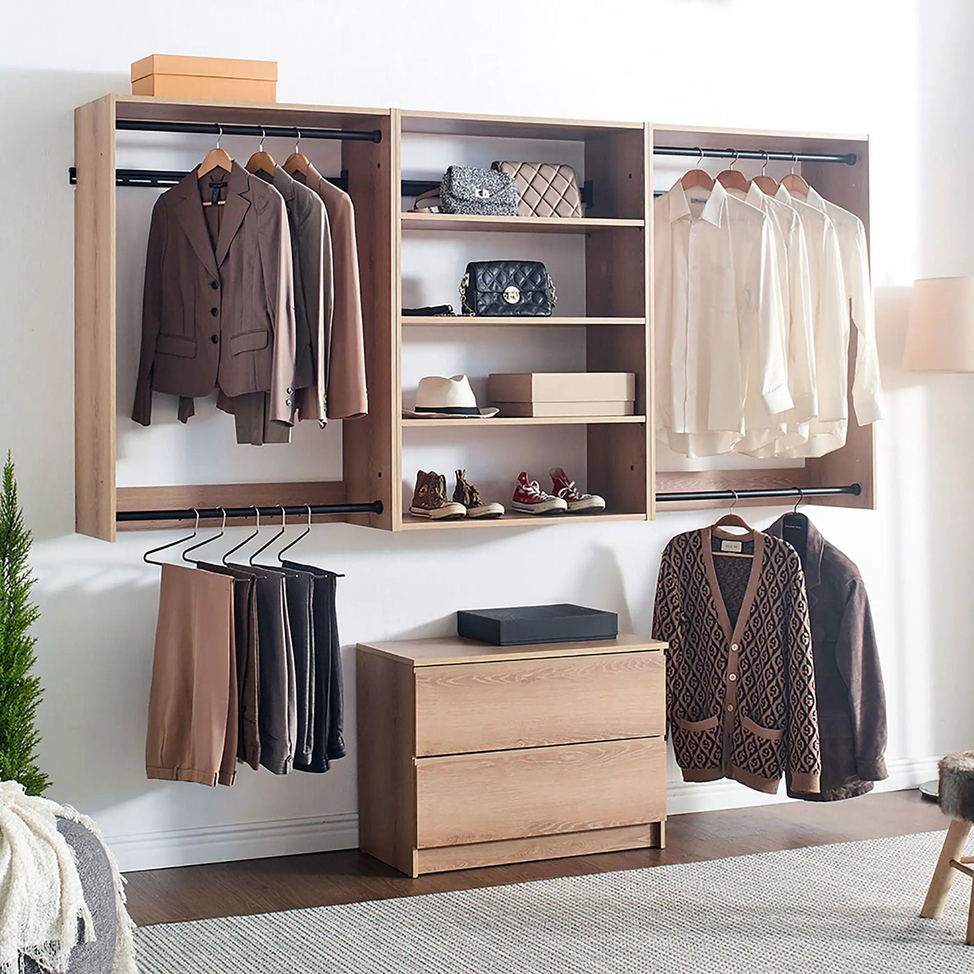Devi - Wall Mounted Wood Closet System With Modular Design And Ample Storage by HouseOfZazla