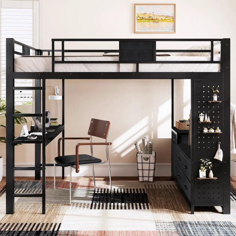 Queen Size Loft Bed with Desk & Shelves by HouseOfZazla