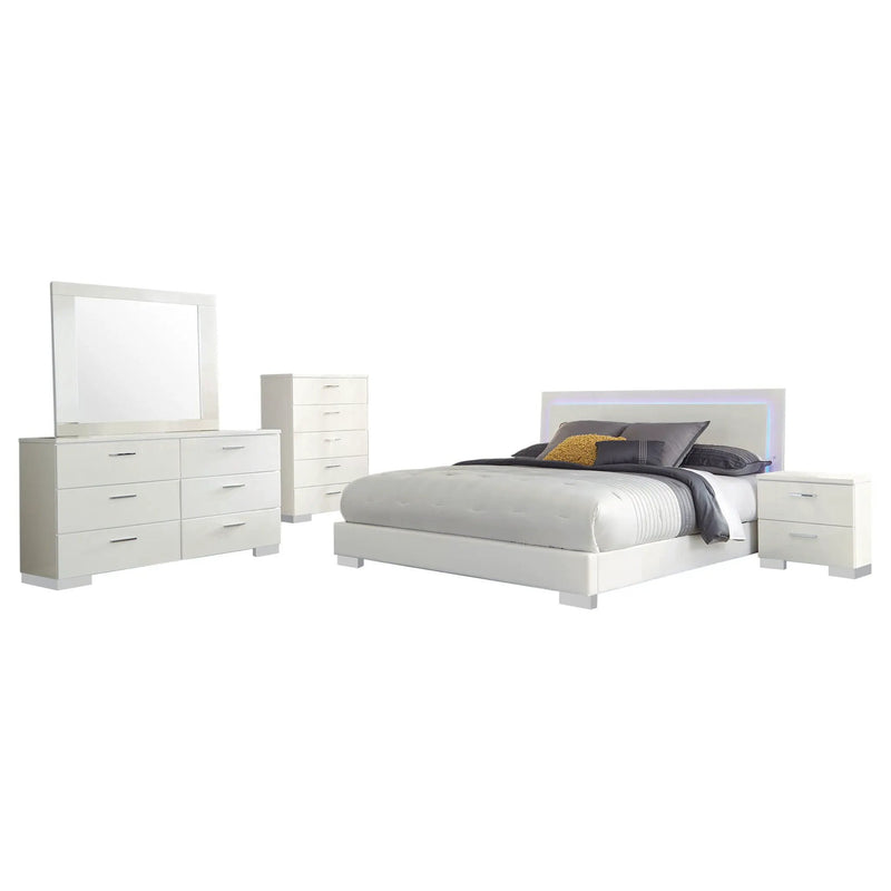 Felicity 5-piece Eastern King Bedroom Set White High Gloss by Unique Piece Furniture