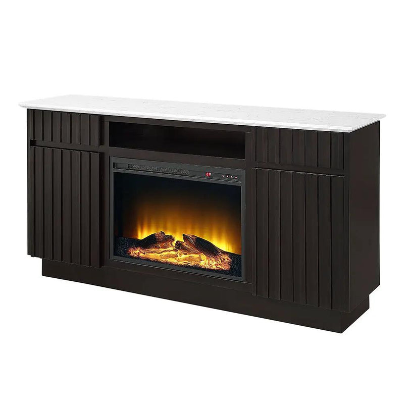 Jaramillo - Server With Fireplace - Engineered Marble & Rustic Espresso by Unique Piece Furniture
