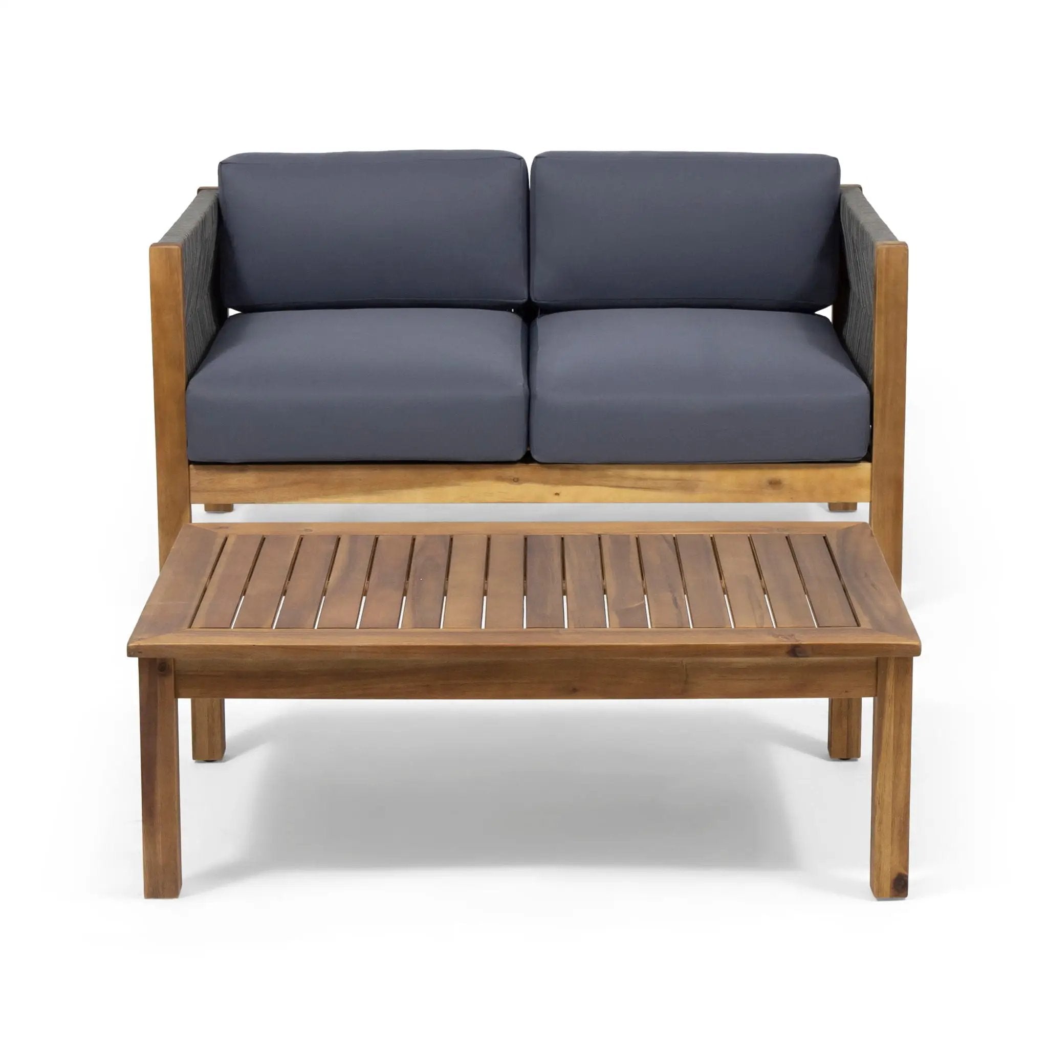 Charlotte Outdoor And Rope 4 Seater Chat Set With Cushions - Teak by HouseOfZazla
