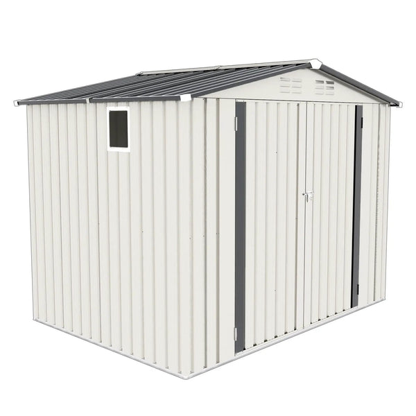 Outdoor Garden Storage Shed, Tool Shed With Pitched Roof Waterproof With 1 Window And 2 Lockable Door - White / Gray