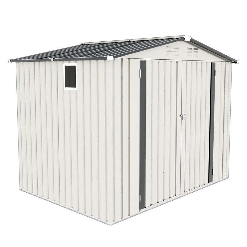 Outdoor Garden Storage Shed, Tool Shed With Pitched Roof Waterproof With 1 Window And 2 Lockable Door - White / Gray by HouseOfZazla
