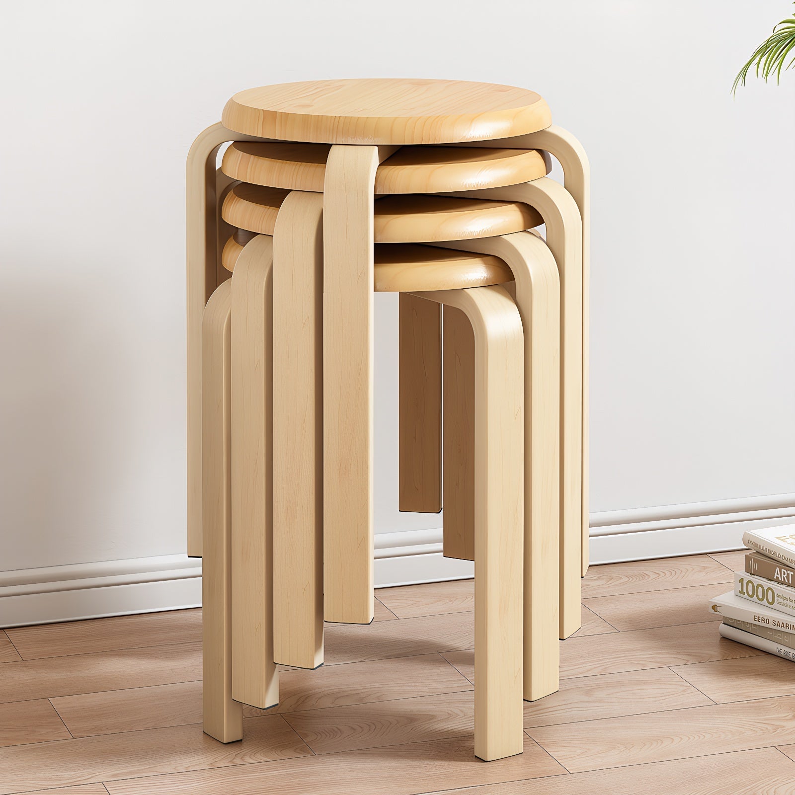 Stackable Bentwood Stool Set of 4, 18" Round Backless Nesting Stools by HouseOfZazla