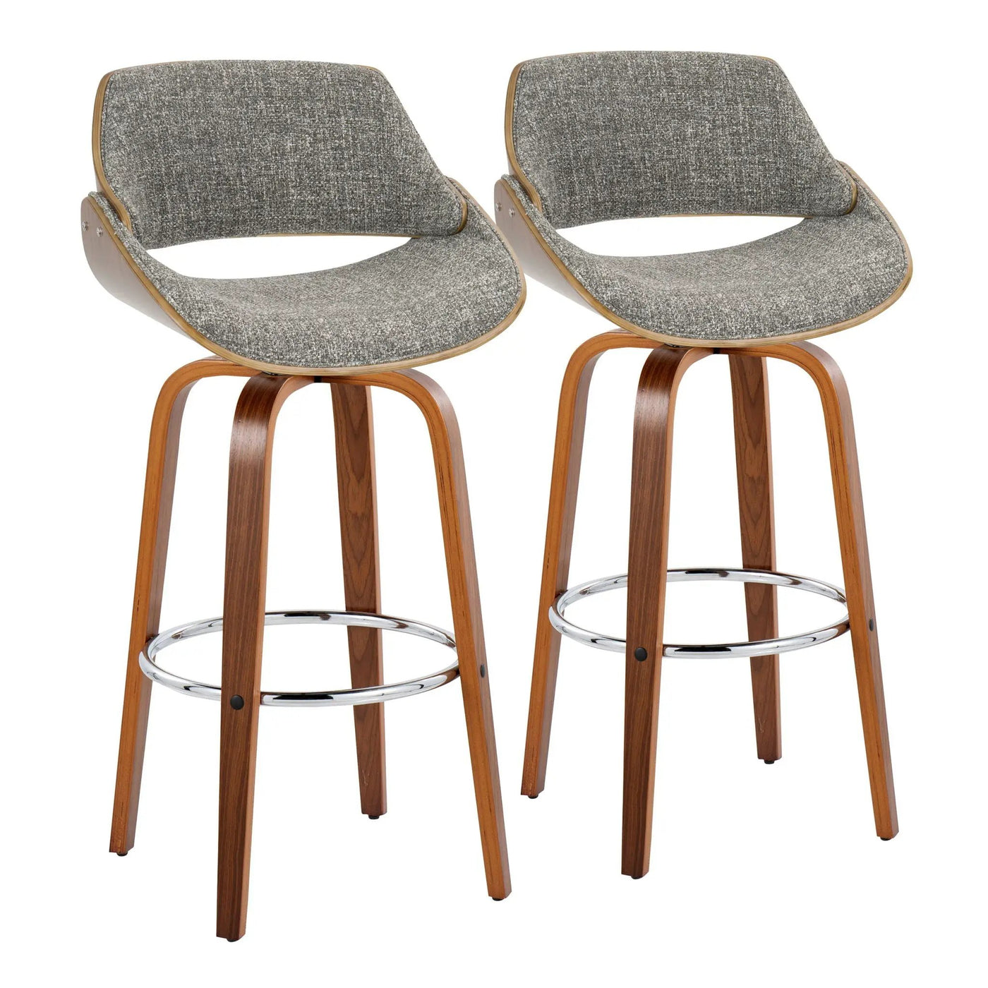 Fabrizzi - Mid Century Modern Fixed Height Barstool With Swivel With Round Footrest (Set of 2) by HouseOfZazla
