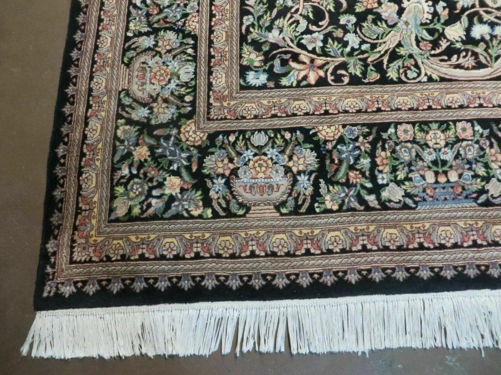 8' X 10' Vintage Handmade Pakistani Floral Wool Rug Black Nice by Jewel Rugs