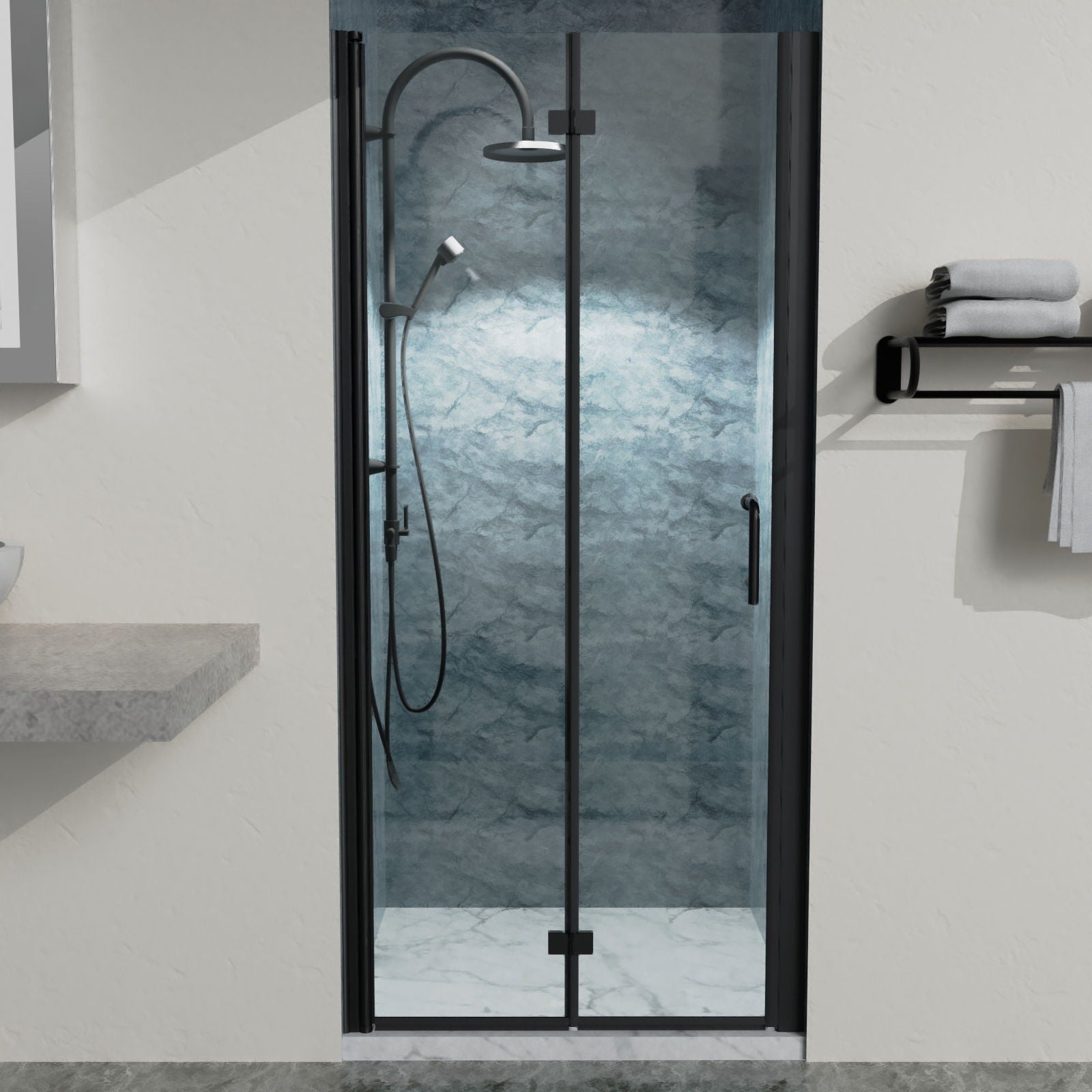 Bi-Fold Semi-Frameless Shower Doors In Matte With Clear Glass by HouseOfZazla