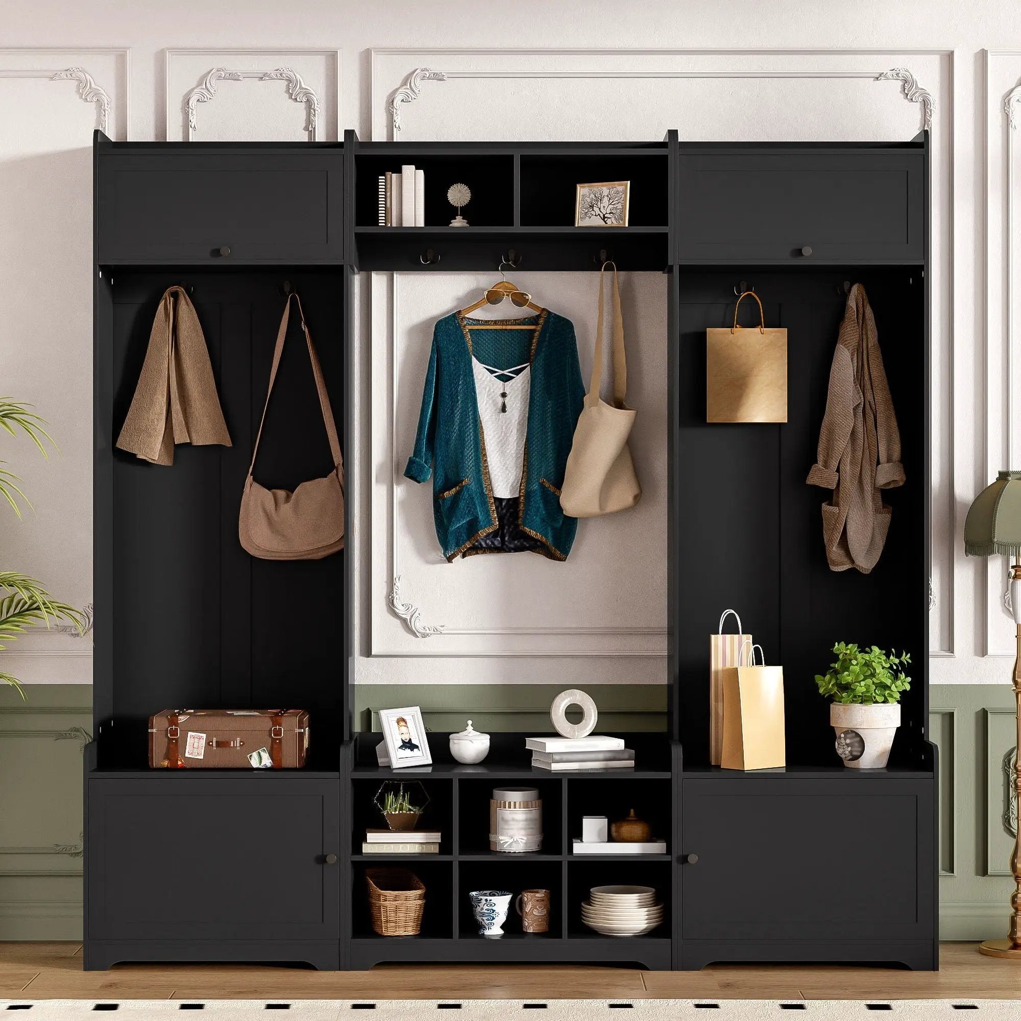 Wide Hall Tree With Shoe Storage, 4 In 1 Entryway Bench by HouseOfZazla