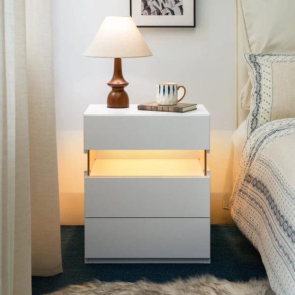 LED Nightstands with 3 Drawers