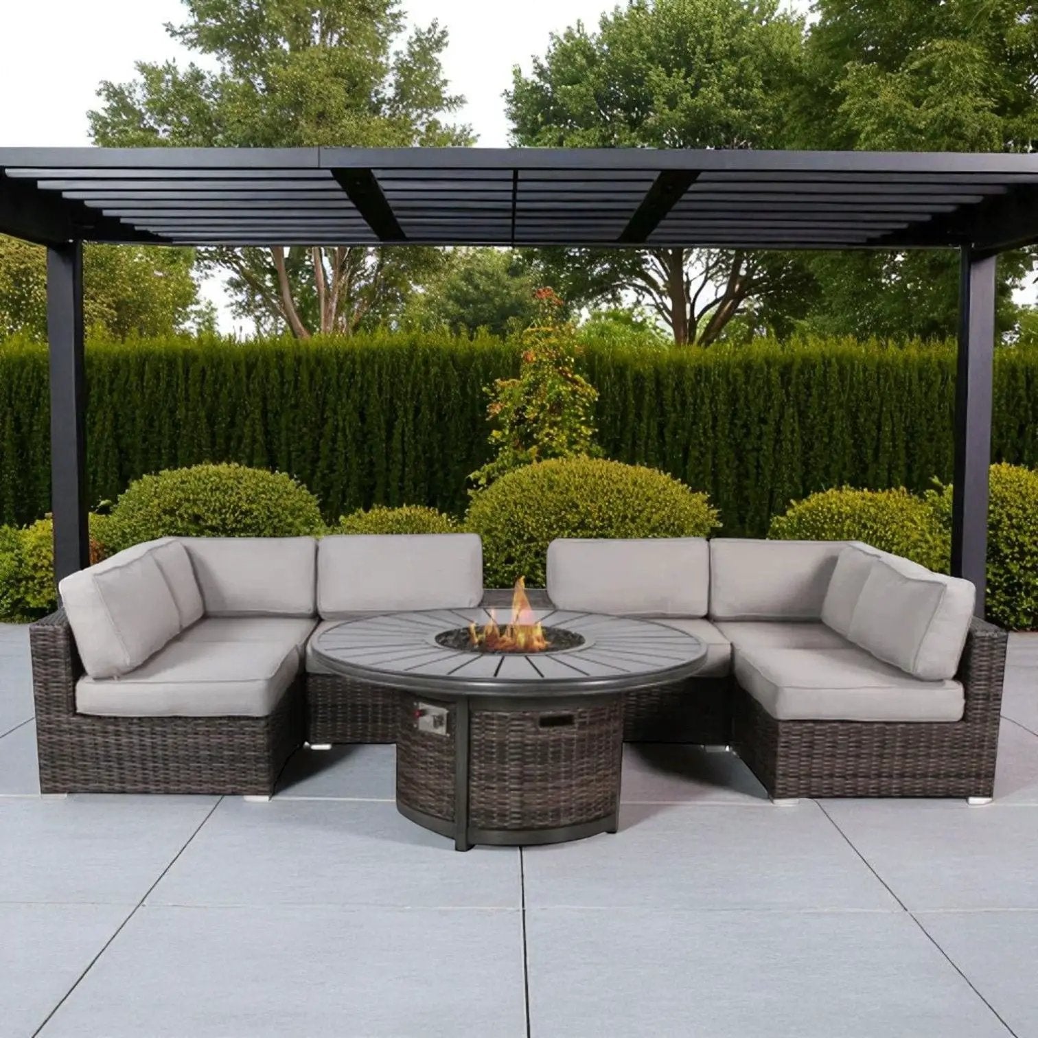 Rattan Patio Set With Comfortable Cushions And Fire Pit by Unique Piece Furniture