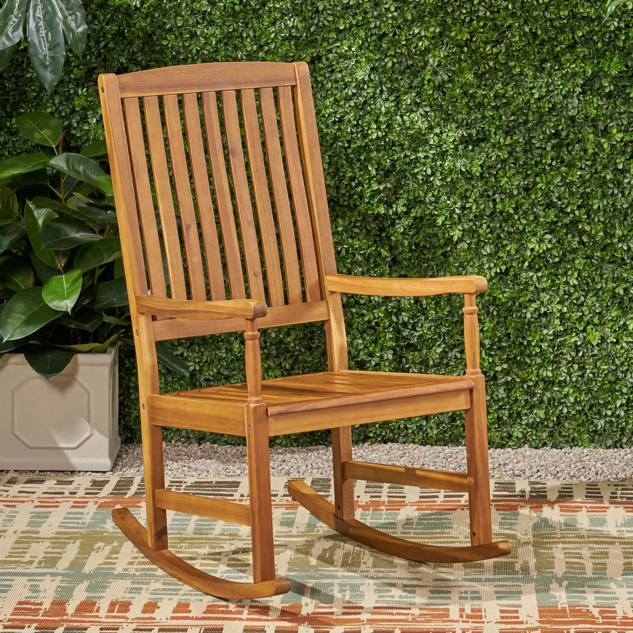 Muse Outdoor Acacia Rocking Chair With Slat Design - Teak by HouseOfZazla