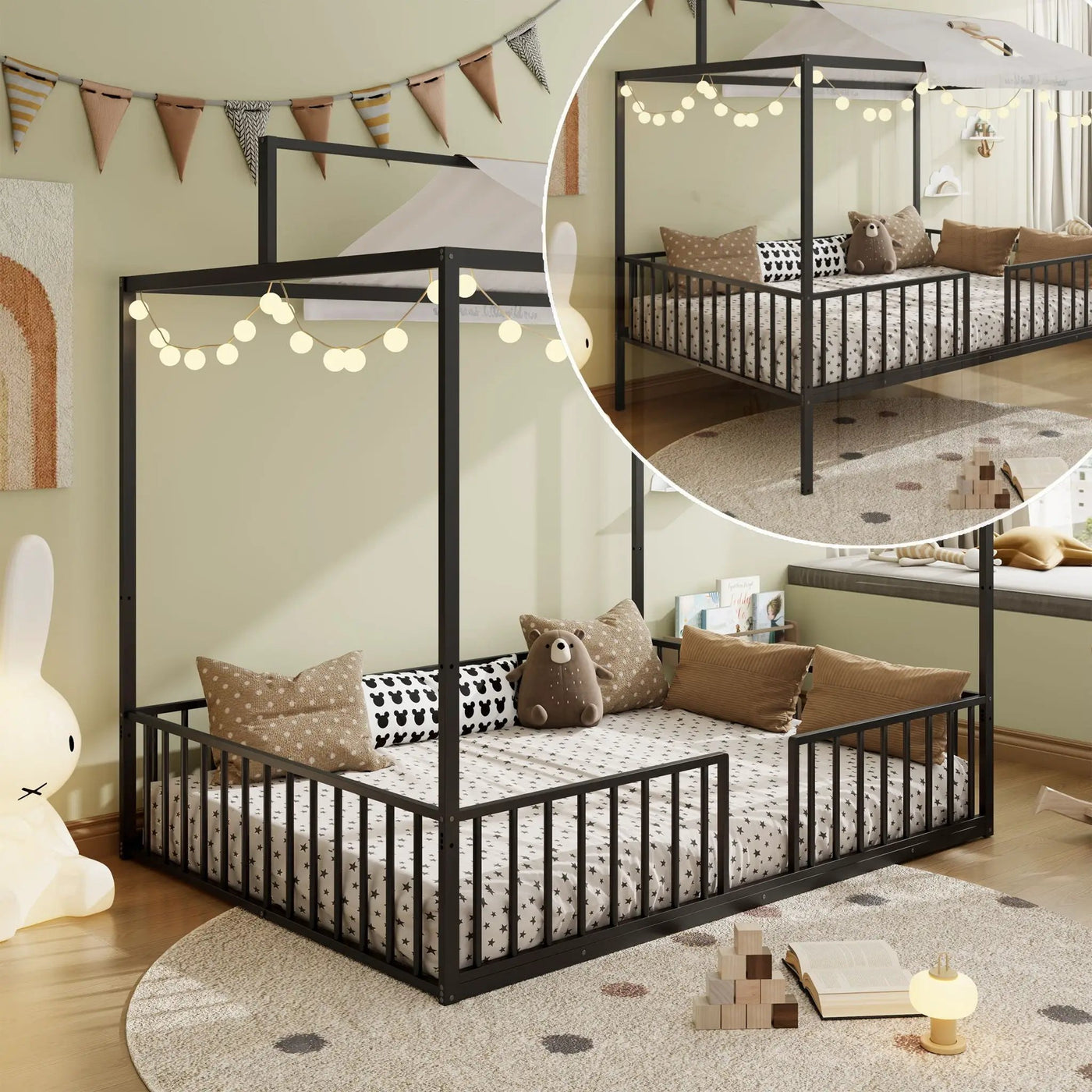 3 In 1 Convertible Montessori Floor Bed With Fenced Support by HouseOfZazla