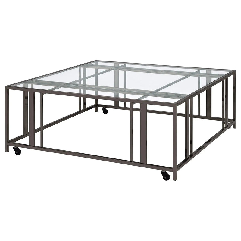 Adri Square Glass Top Coffee Table with Casters Black Nickel by Unique Piece Furniture