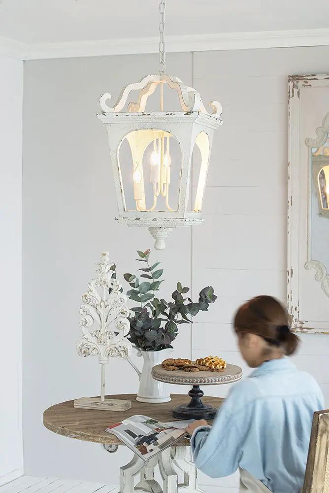 4 Light Wood Chandelier, Hanging Light Fixture With Adjustable Chain For Kitchen, Bulb Not Included - Cream White by Unique Piece Furniture