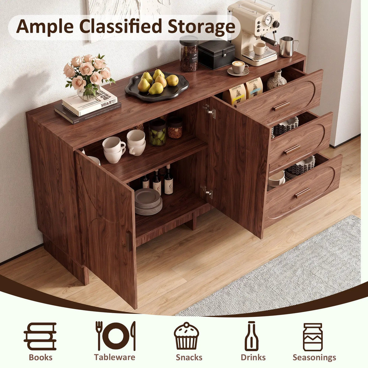 59.1" Buffet Sideboard with 2 Doors and 3 Drawers by HouseOfZazla