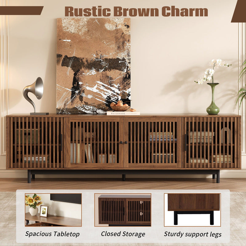 TV Stand For TVs, Entertainment Center With Closed Storage & Cable Management, Soft Closing Hinges - Walnut by Unique Piece Furniture