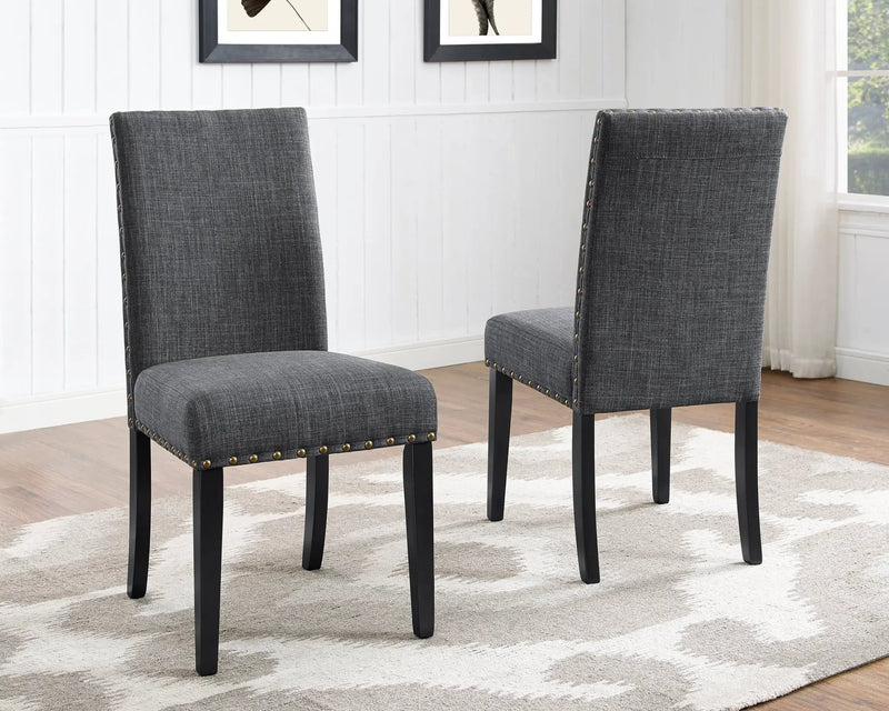 Biony Espresso Wood Dining Set with Gray Fabric Nailhead Chairs by HouseOfZazla