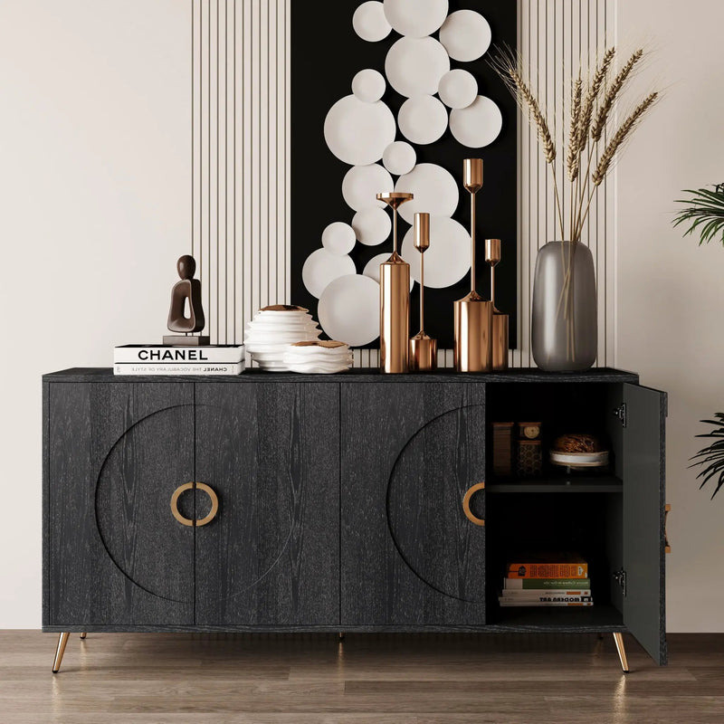 Modern Lacquered 4 Door Wooden Cabinet Sideboard Buffet Server Cabinet Storage Cabinet, For Living Room, Entryway, Hallway, Office, Kitchen And Dining Room by HouseOfZazla